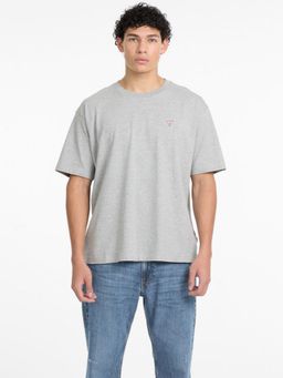 Guess - Men Grey Solid/Plain Pure Cotton Oversized Fit T-Shirt