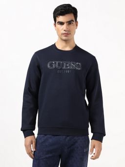 Guess - Men Blue Printed Polycotton Regular Fit Sweatshirt