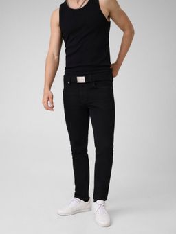 Guess - Men Black Solid/Plain Cotton Skinny Fit Jeans