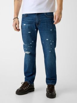Guess - Men Blue Solid/Plain Pure Cotton Regular Fit Jeans