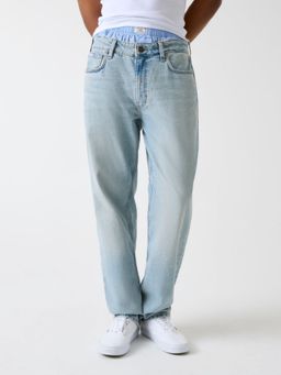 Guess - Men Blue Solid/Plain Cotton Relaxed Fit Jeans