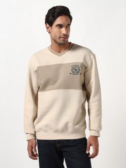 Guess - Men Beige Colorblock Cotton Regular Fit Sweatshirt