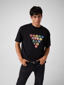Guess - Men Black Printed Pure Cotton Oversized Fit T-Shirt
