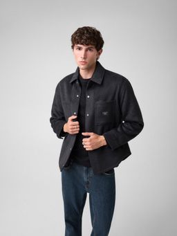 Guess - Men Black Solid/Plain Polyester Regular Fit Shacket Jacket