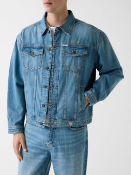 Guess - Men Blue Textured Cotton Regular Fit Denim Jacket