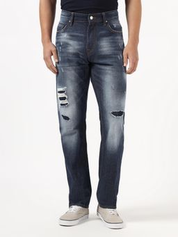 Guess - Men Blue Solid/Plain Pure Cotton Regular Fit Jeans