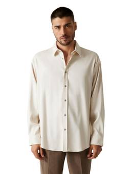 Guess - Men Cream Solid/Plain Lyocell Comfortable Fit Shirt