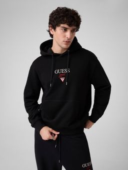 Guess - Men Black Printed Pure Cotton Regular Fit Hoodie
