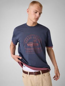 Guess - Men Blue Printed Polyester Oversized Fit T-Shirt