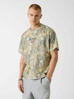 Guess - Men Olive Printed Pure Cotton Oversized Fit T-Shirt