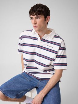 Guess - Men White Stripes Pure Cotton Regular Fit Polo T-Shirt