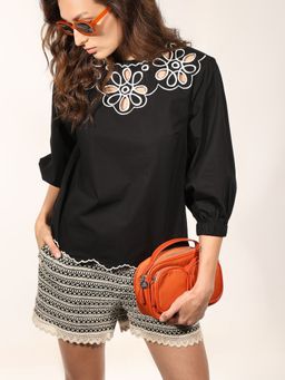 VERO MODA - Black Floral Embroidered Top