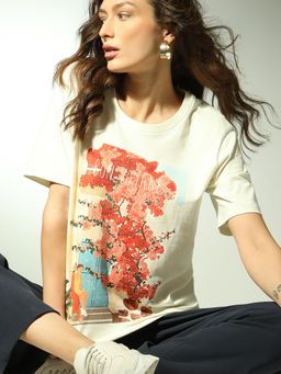 VERO MODA - White Floral Print T-Shirt