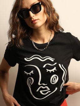 VERO MODA - Black Face Outline T-Shirt