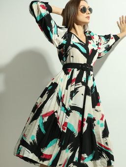 VERO MODA - Multi Color Printed Pleated Midi Dress (Set of 2)