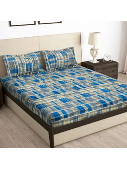 Story@Home - Blue Cotton Feel Fitted Bedsheets Pillow Covers (Queen)