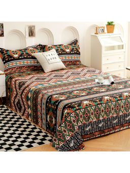 Story@Home - Multi-Color 240 Tc Microfiber Flat Bedsheet With Pillow Covers (Queen)