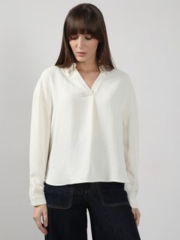 VERO MODA - White Solid Collar Neck Top