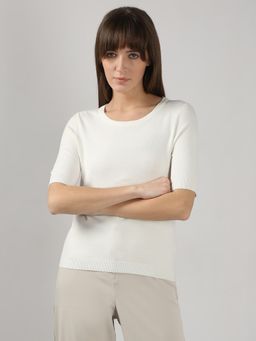 VERO MODA - White Knitted Solid Top