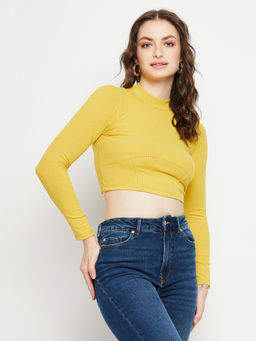 Madame - Women Solid Yellow Crop Top