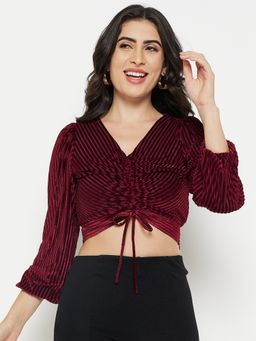 Madame - Women Solid Maroon Crop Top