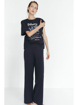 H&M - Women Blue Printed cotton pyjamas and T-Shirt