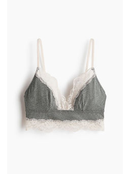 H&M - Women Grey Lace-trimmed cotton bralette