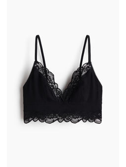 H&M - Women Black Lace-trimmed cotton bralette