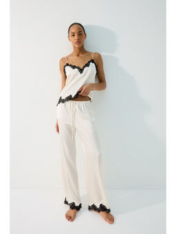 H&M - Women White Lace-trimmed satin pyjamas and Top