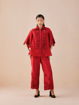 CHANDRIMA - Red Poppy Applique Pants