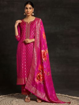 Libas - Women Pink Silk Blend Woven Kurta with Pant and Dupatta (Set of 3)