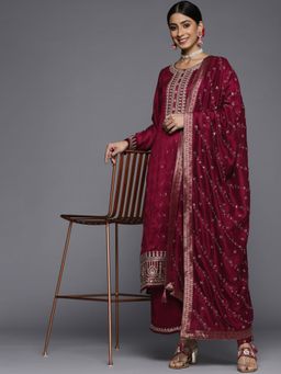 Libas - Women Purple Silk Blend Embroidered Kurta with Palazzo and Dupatta (Set of 3)