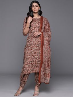 Libas - Women Rust Pure Cotton Floral Printed Kurta with Salwar and Dupatta (Set of 3)