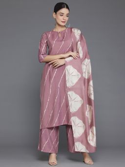 Libas - Women Mauve Silk Blend Tie & Dye Kurta with Palazzo and Dupatta (Set of 3)