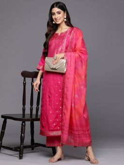 Libas - Women Magenta Silk Blend Woven Kurta with Pant and Dupatta (Set of 3)
