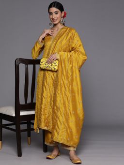 Libas - Women Yellow Silk Blend Embroidered Kurta with Pant and Dupatta (Set of 3)