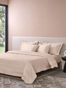 SANSAAR A D'DECOR BRAND LIVE CONSCIOUSLY - Celeste-Pearled Ivory King, Bedsheet with Pillow Covers