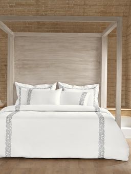 SANSAAR A D'DECOR BRAND LIVE CONSCIOUSLY - Scrollis-Bright White King, Bedsheet with Pillow Covers