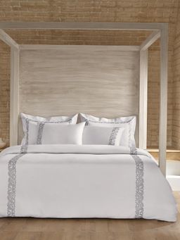 SANSAAR A D'DECOR BRAND LIVE CONSCIOUSLY - Scrollis-Light Grey King, Bedsheet with Pillow Covers