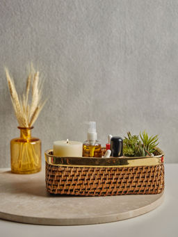 Twig & Twine - Innate Rectangle Wicker Basket with Brass Rim