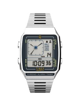 Timex - Men White Square Stainless Steel Dial Dual Display Watch- TW2U72400U9 (M)