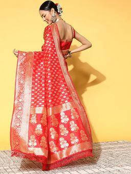 Odette - Silk Blend Red Woven Designer Saree with Unstitched Blouse