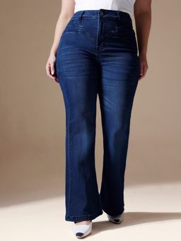 Miss Chase - A+ Curve Collection Plus Size Women Navy Blue Bootcut Denim Jeans