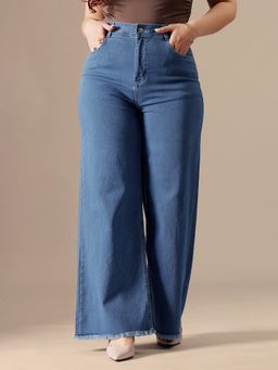 Miss Chase - A+ Curve Collection Plus Size Women Blue Wide-Leg Stretchable Jeans