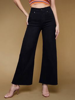 Miss Chase - Women Black High Rise Clean Look Regular-Length Wide Leg Denim Jeans