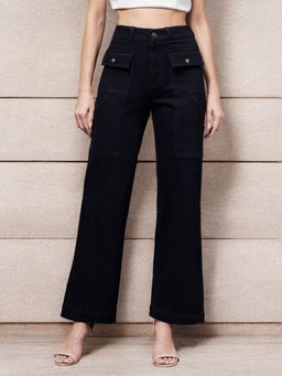 Miss Chase - Women Black Flared High Rise Clean Look Regular Stretchable Denim Jeans