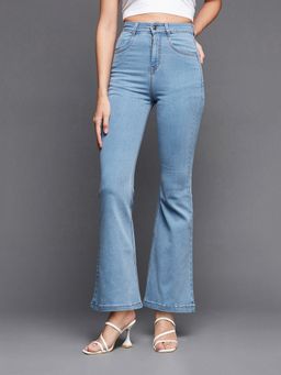 Miss Chase - Women Light Blue Bootcut High Rise Clean Look Stretchable Denim Jeans