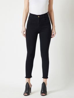 Miss Chase - Women Black Skinny Fringed Detailing High Rise Stretchable Denim Jeans