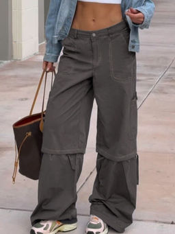 Outzidr - Grey Cotton Twill Cargo Street Style Pant