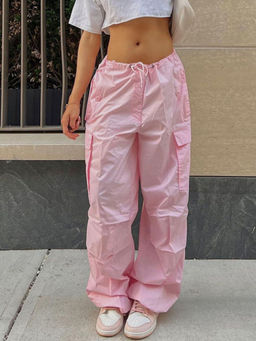 Outzidr - Pink Solid Parachute Street Style Pant